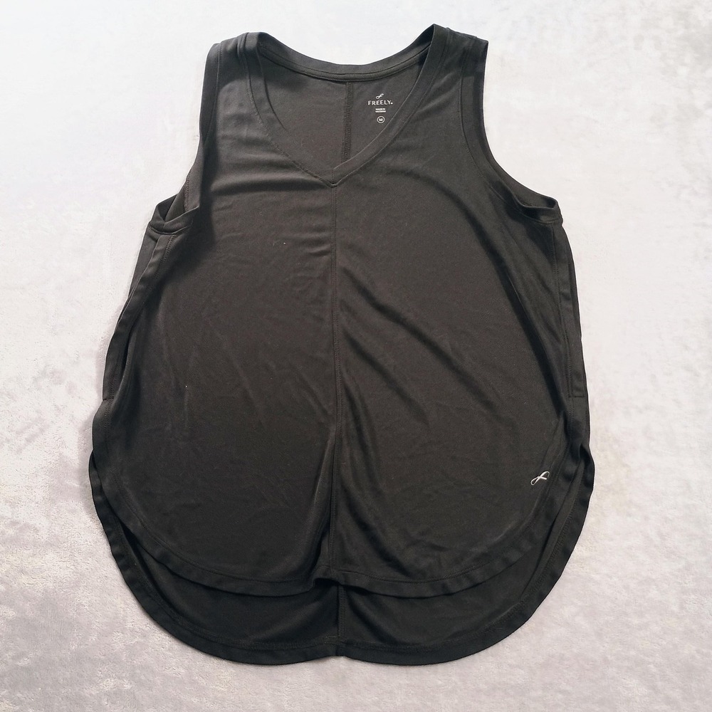 Freely Tank Top Womens Medium‎ Black V Neck Curved Hem Lightweight Athletic